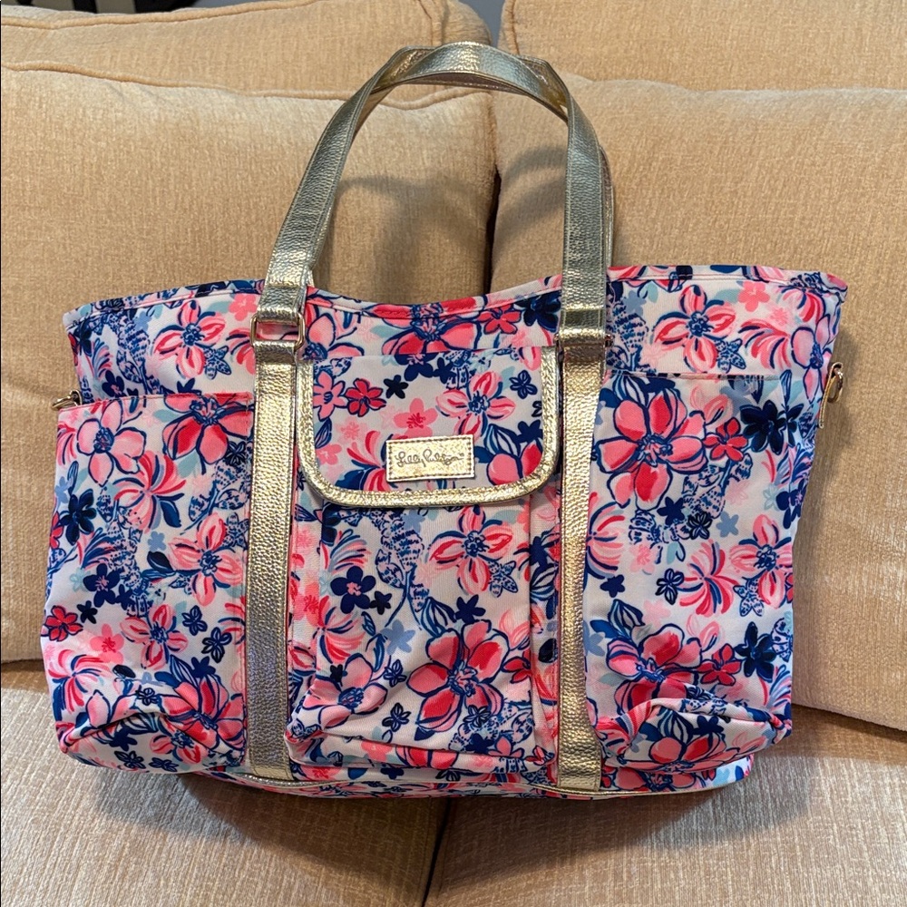 Lilly Pulitzer Pink and Gold Floral Tote
